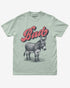 Bay “Badass Donkey” funny pun retro graphic shirt flat lay.
