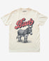Ivory “Badass Donkey” funny pun retro graphic shirt flat lay.