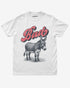 White “Badass Donkey” funny pun retro graphic shirt flat lay.