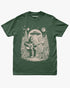Bigfoot Playing Guitar With Alien And UFO Shirt on blue spruce tee with funny forest UFO design