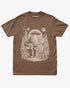 Bigfoot Playing Guitar With Alien And UFO Shirt on espresso brown tee with funny forest UFO design