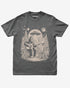 Bigfoot Playing Guitar With Alien And UFO Shirt on pepper gray tee with funny forest UFO design