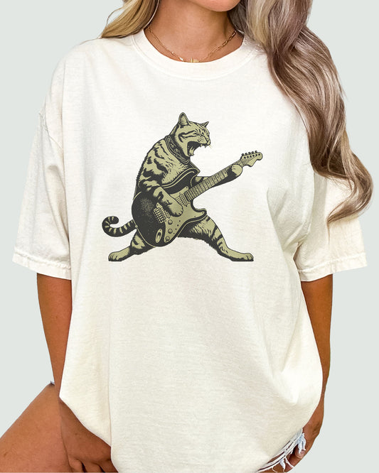 Cat Playing Guitar Shirt natural color