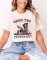 Model wearing natural color shirt with 'Chill The Fourth Out' graphic design