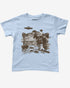 Flat lay light blue Y2K baby tee with retro cowboy and UFO graphic