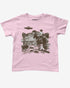Flat lay light pink Y2K baby tee with retro cowboy and UFO graphic