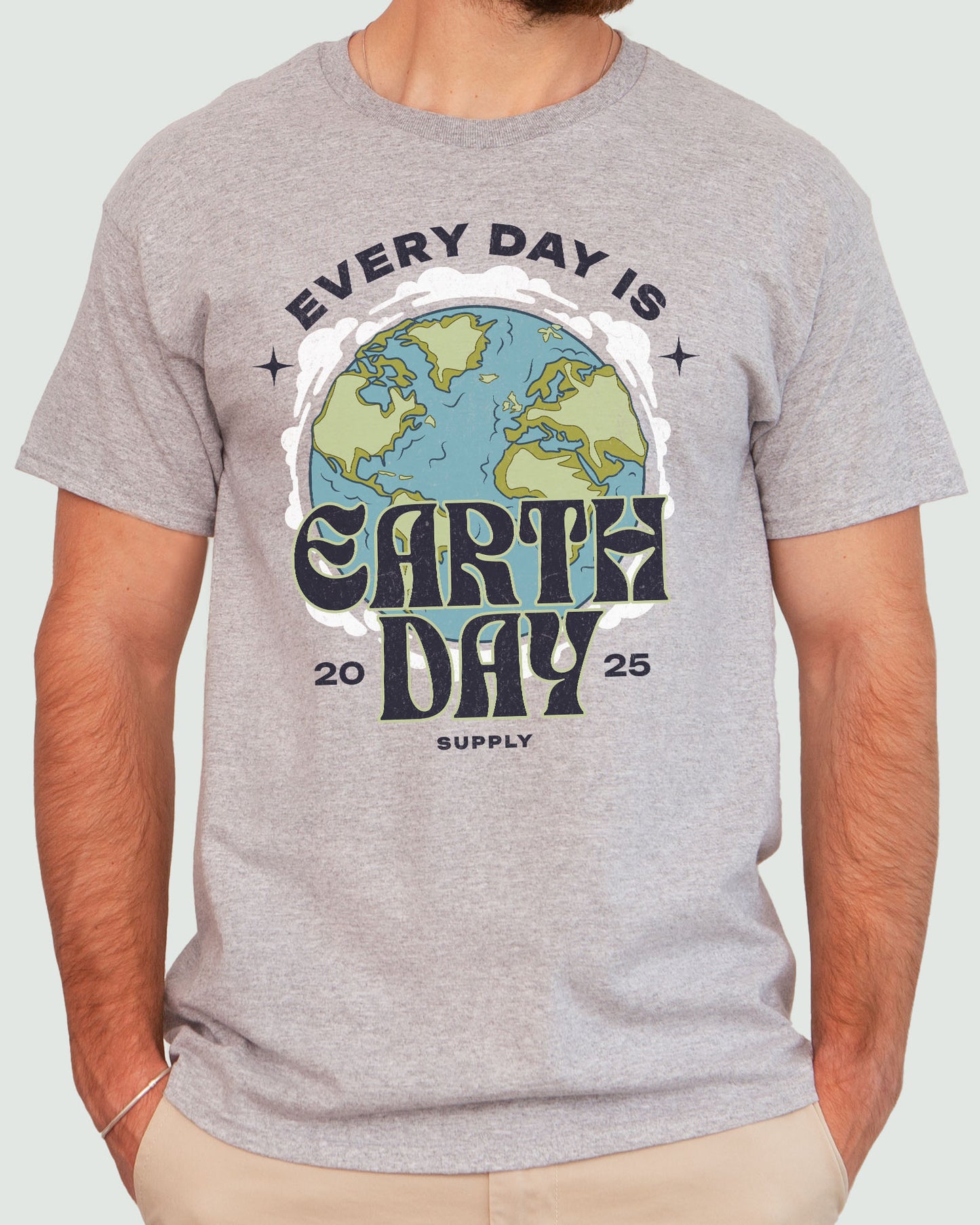 Eart Day Every Day Shirt sport gray color tee with retro earth graphic