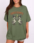 Model wearing military green color shirt with 'Goosebumps' funny Halloween graphic design