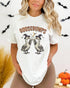 Model wearing white color shirt with 'Goosebumps' funny Halloween graphic design