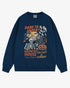 Flat lay true navy Halloween sweatshirt reading ‘Dare To Enter – Haunted House’ with retro graphic of haunted house, skeletons, and a witch.