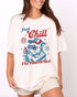 Model wearing white color shirt with 'Just Chill The Fourth Out' graphic design