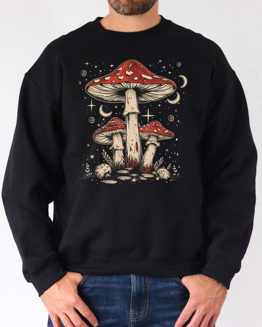 Mushrooms Night Sky Sweatshirt - Black