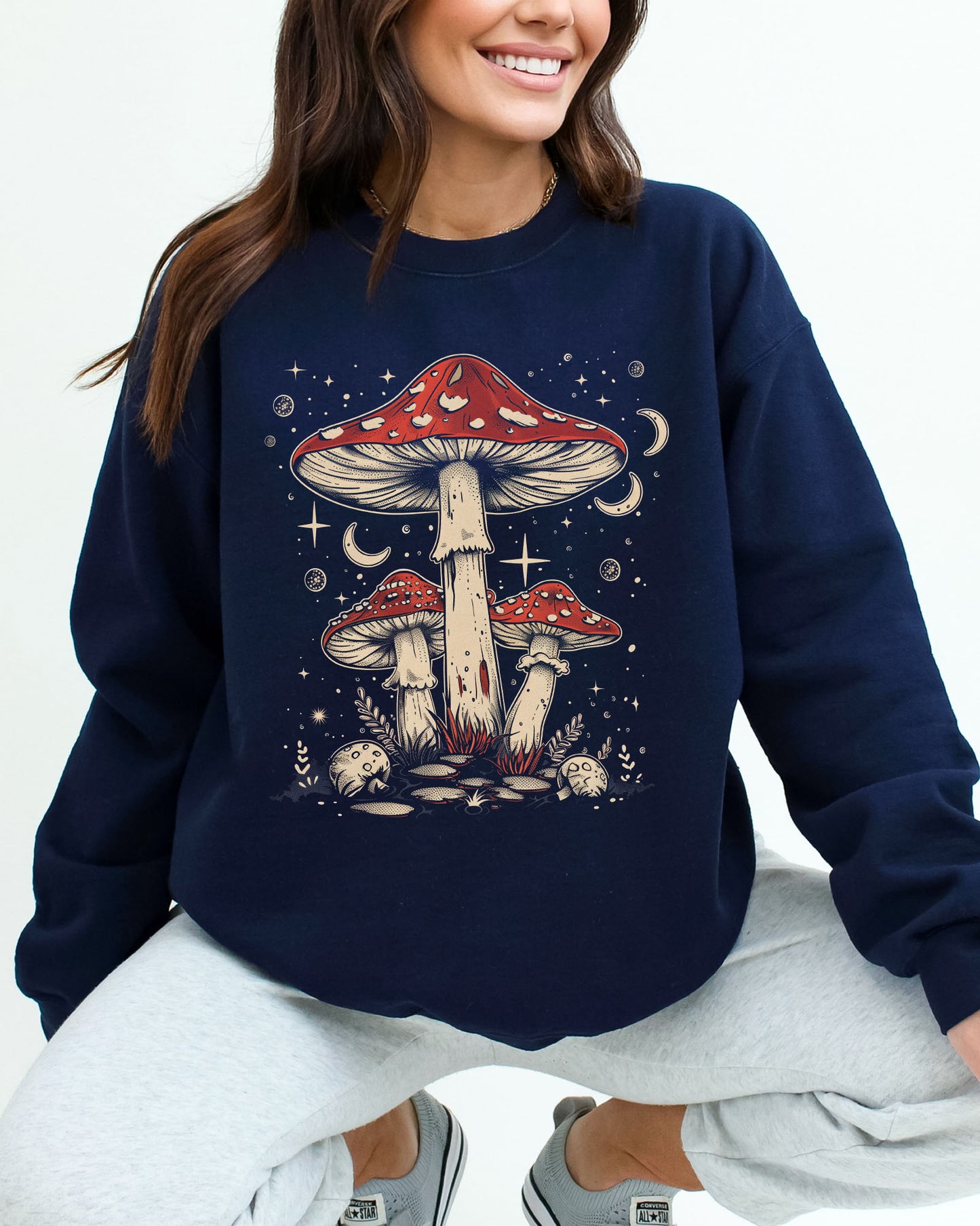 Mushrooms Night Sky Sweatshirt - Navy