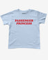 Flat lay light blue y2k baby tee with retro text "Passenger Princess"