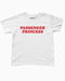 Flat lay white y2k baby tee with retro text "Passenger Princess"