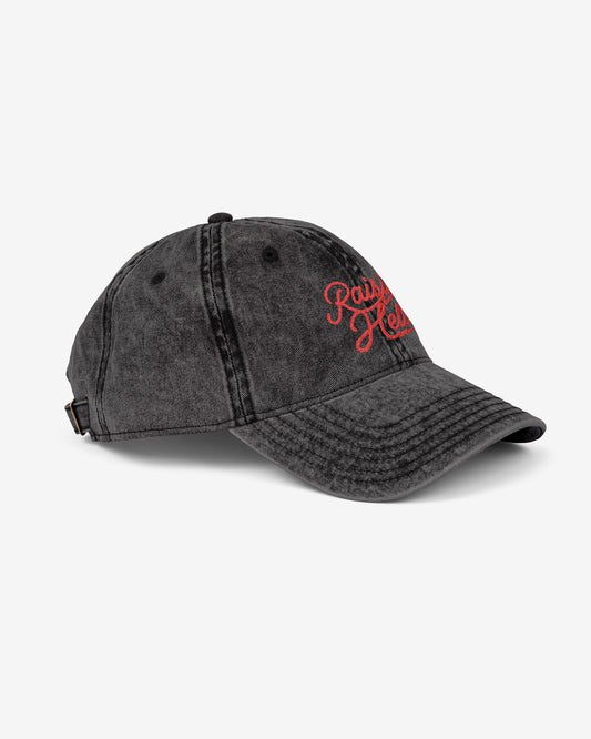 Raisin' Hell embroidered vintage cap in black color - side profile