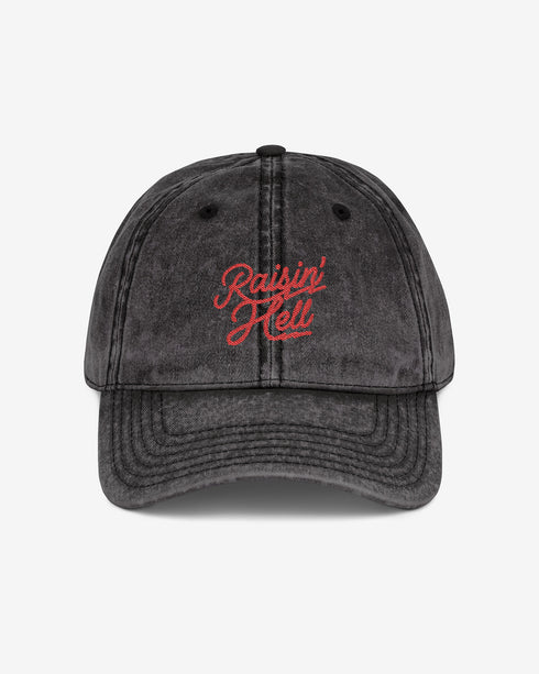 Raisin' Hell embroidered vintage cap in black color