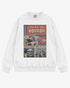 Flat lay white 'Tales of Horror' sweatshirt with retro comic-style Halloween graphic of a spooky love story.