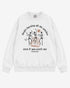 They’re Burning All The Witches Sweatshirt flat lay white color retro graphic with skeletons dancing in fire