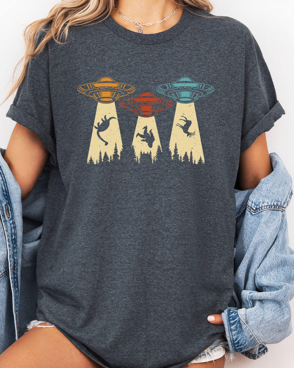 Dinosaur UFO Shirt in dark heather color