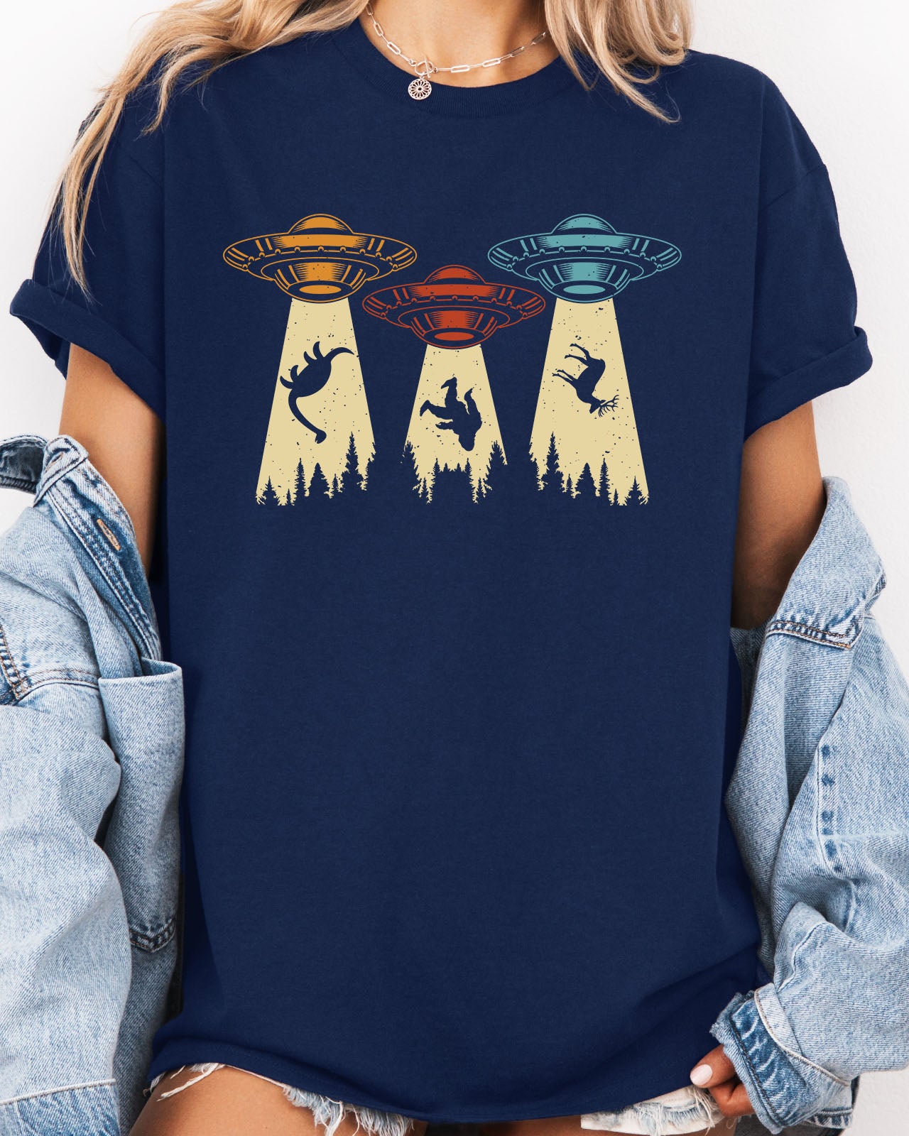 Dinosaur UFO Shirt in navy blue color