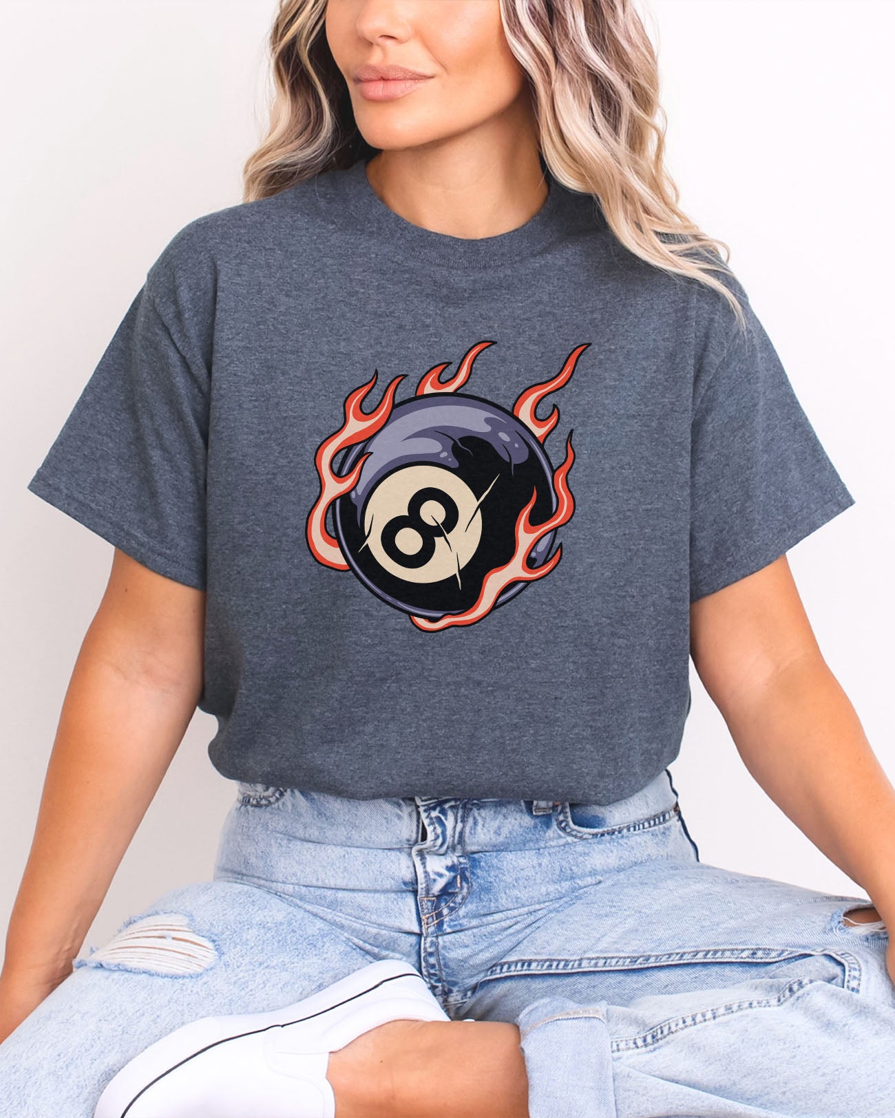 Flaming Eight Ball Shirt in dark heather color