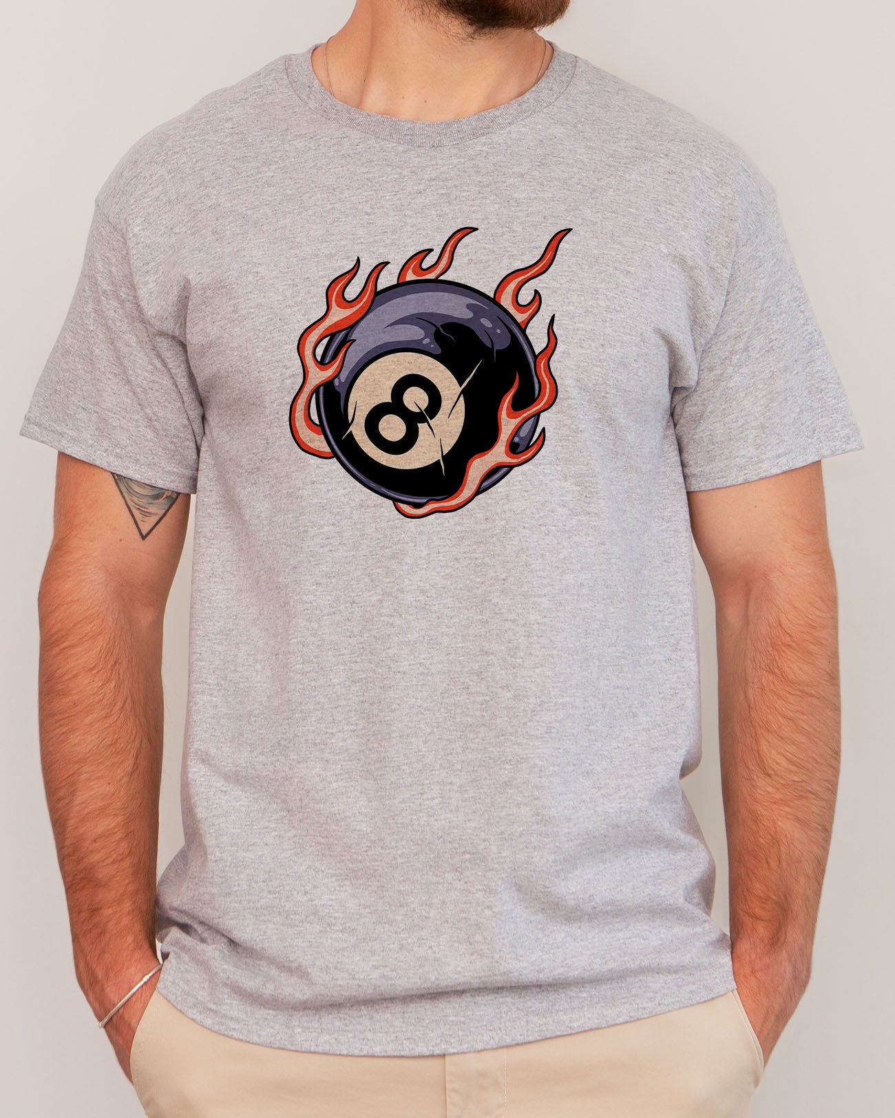 Flaming Eight Ball Shirt in sport grey color