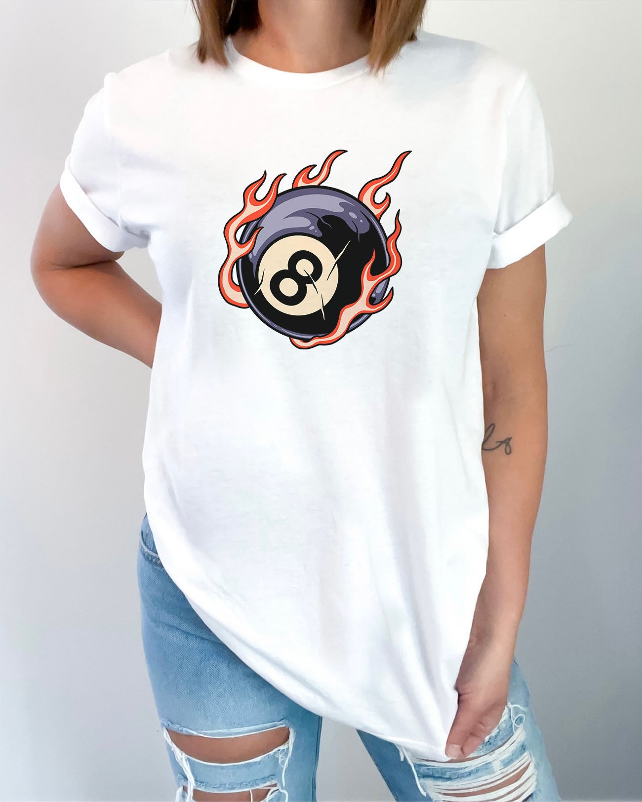 Flaming Eight Ball Shirt in white color