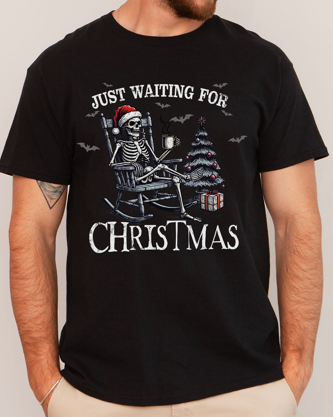 Just Waiting For Christmas shirt in black color