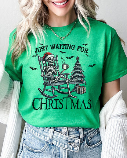 Just Waiting For Christmas shirt in irish green color