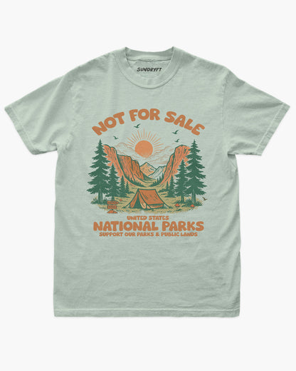Not For Sale: US National Parks shirt in bay with graphic of a campsite in nature