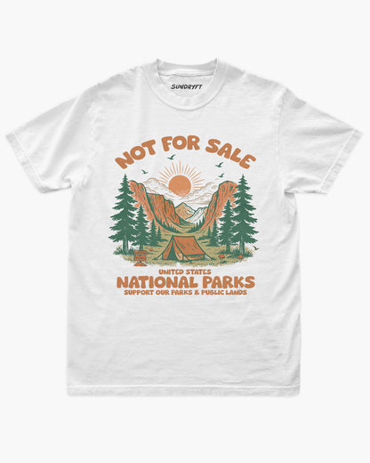 Not For Sale: US National Parks shirt in white with graphic of a campsite in nature