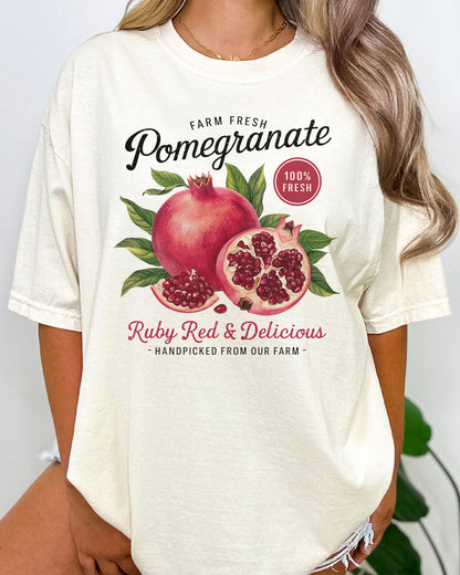 Retro graphic pomegranate shirt  in natural colors