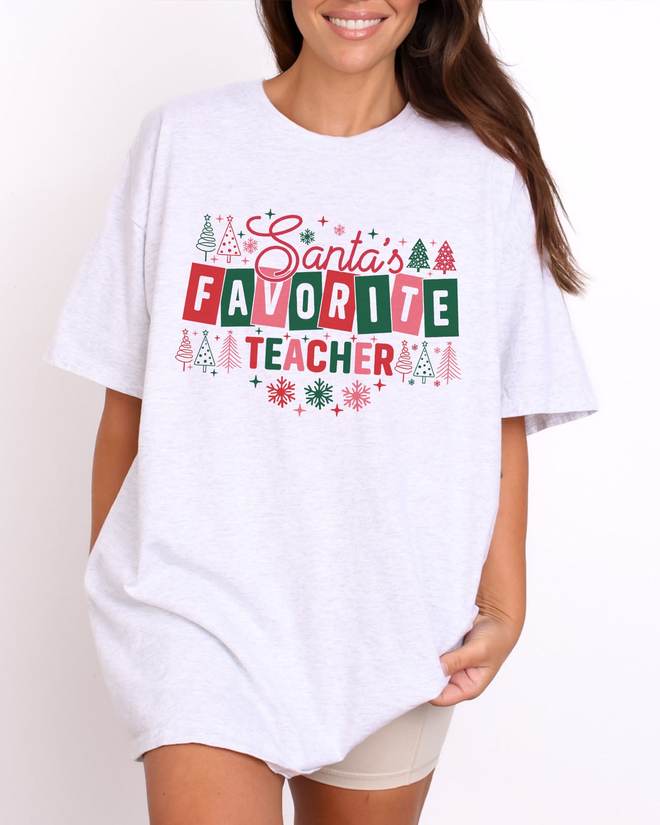 Santa's Favorite Teacher Shirt in ash grey color