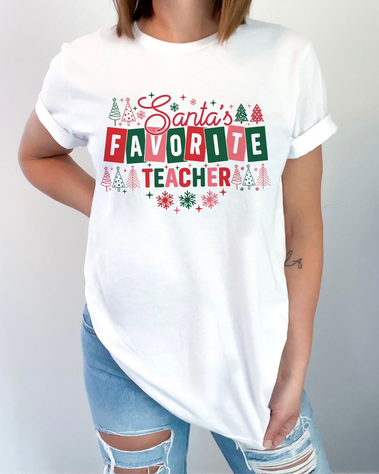 Santa's Favorite Teacher Shirt in white color