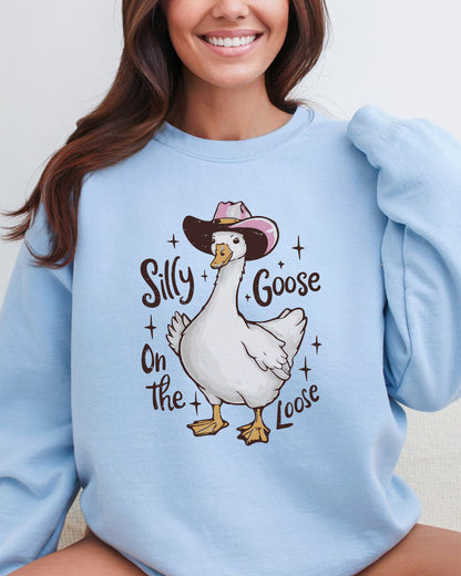 Silly Goose On The Loose Sweatshirt in light blue color
