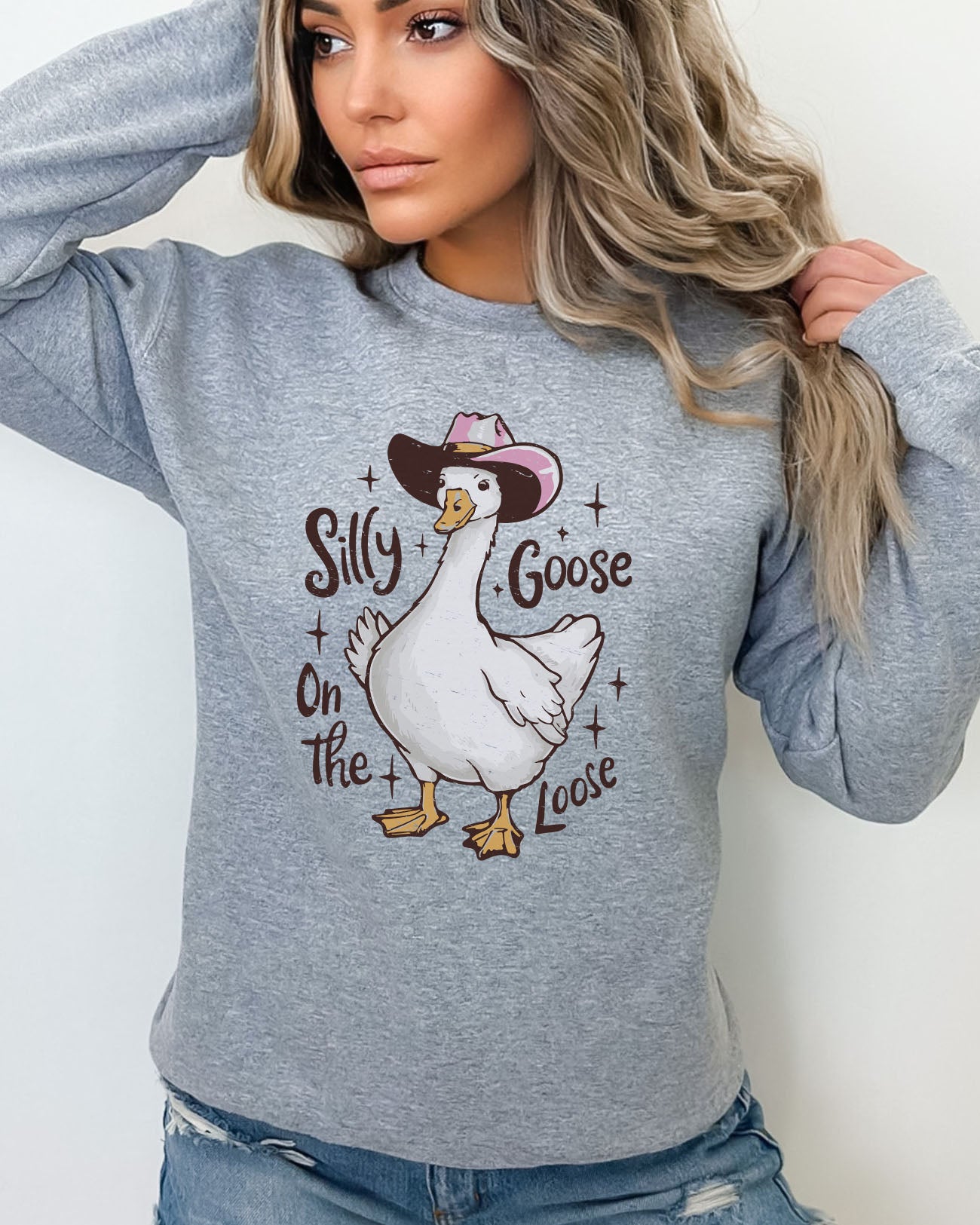 Silly Goose On The Loose Sweatshirt in sport grey color