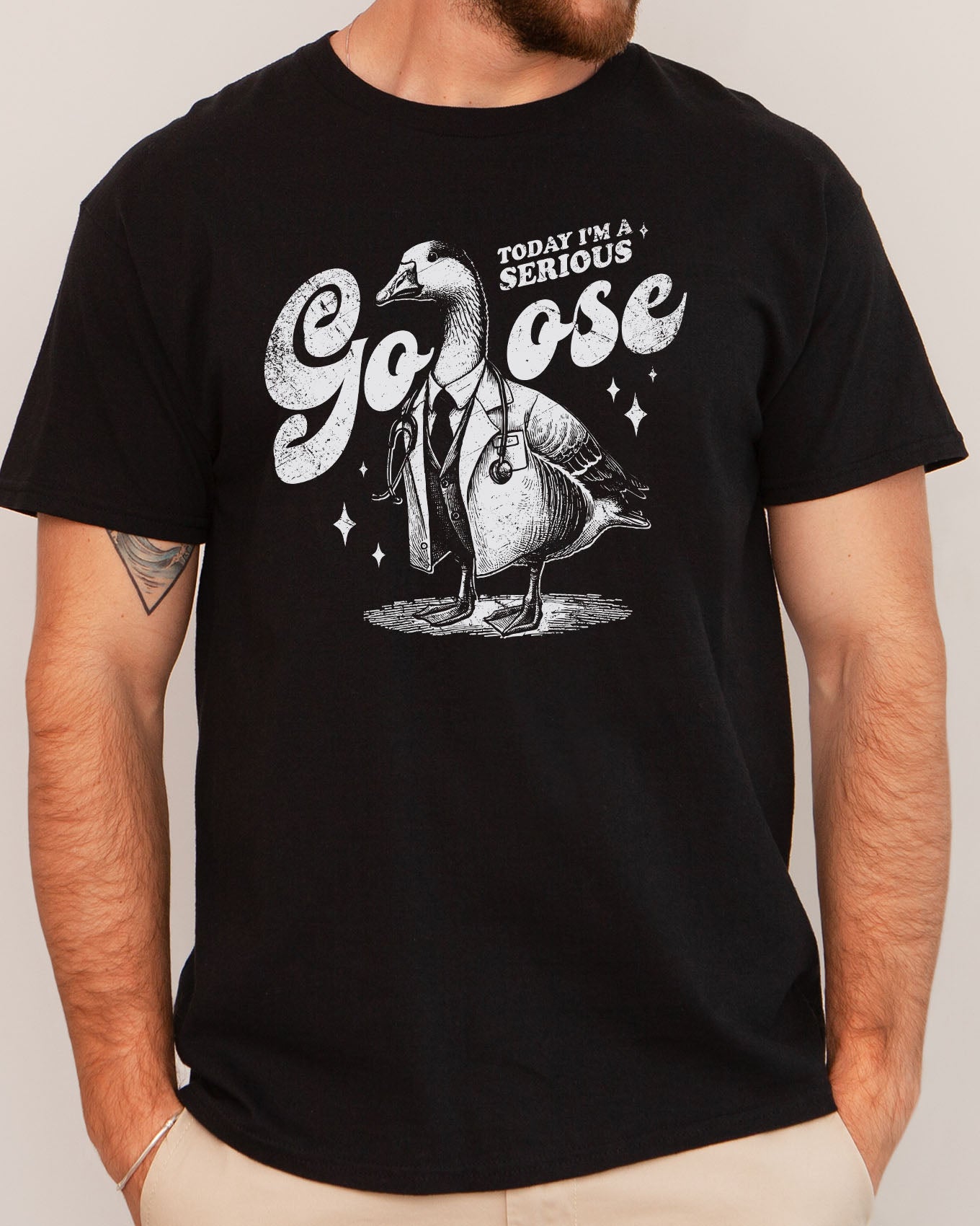 Today I'm A Serious Goose Shirt in black color with a funny retro graphic on front