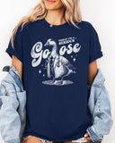 Today I'm A Serious Goose Shirt in navy blue color with a funny retro goose graphic on front