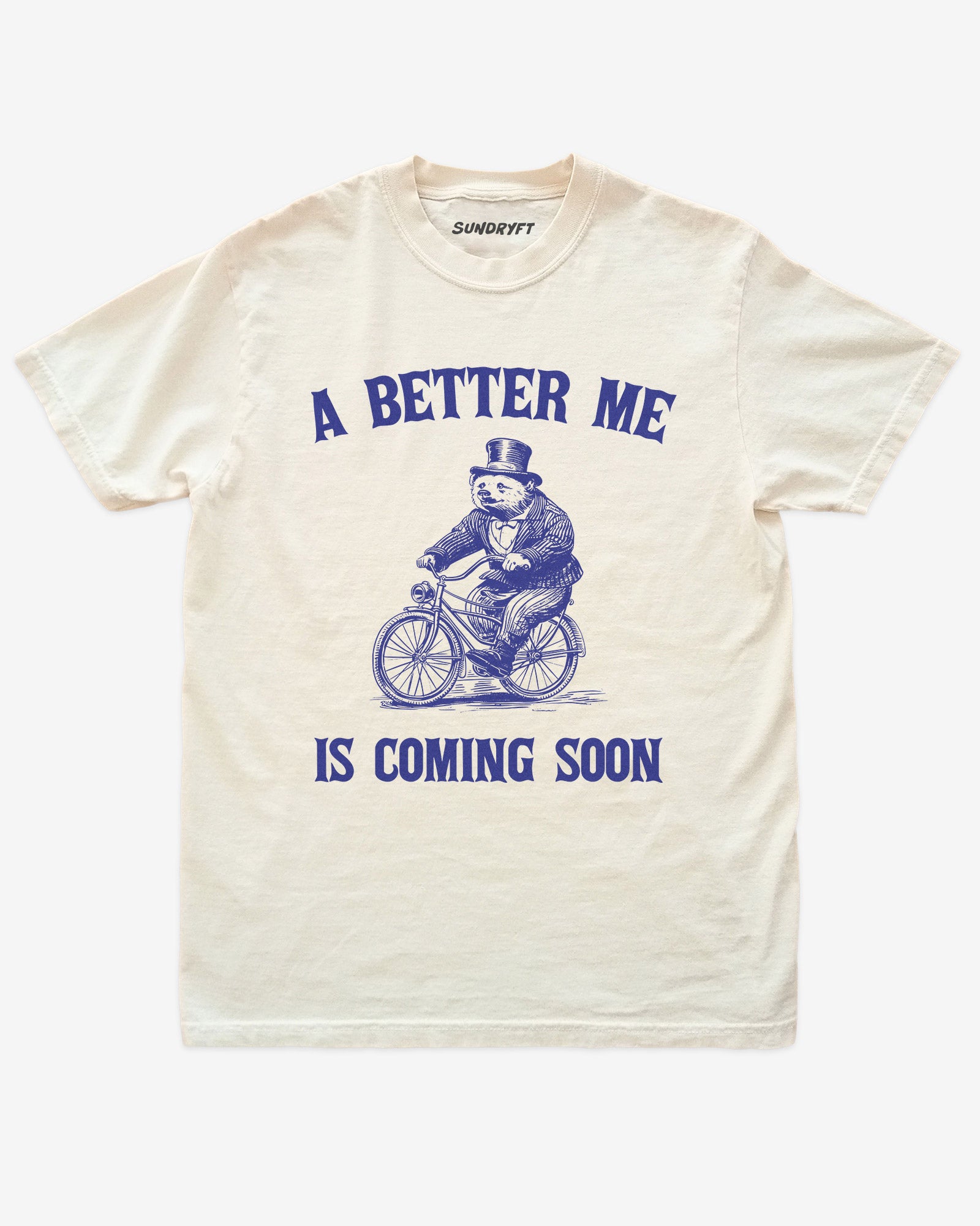 A Better Me Is Coming shirt with retro graphic of bear riding bicycle
