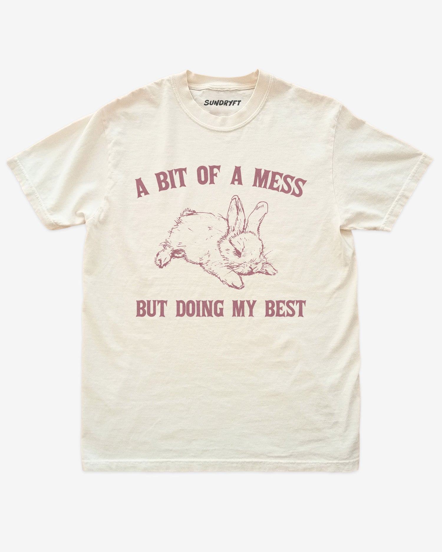 A Bit Of A Mess But Doing My Best shirt in ivory with retro bunny graphic