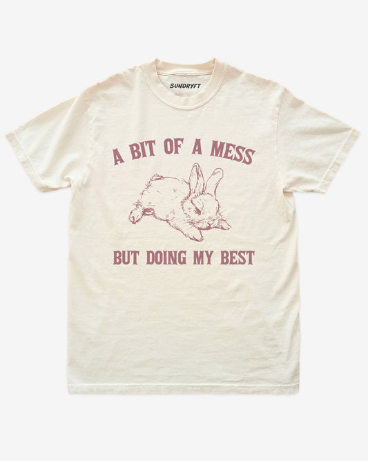 A Bit Of A Mess But Doing My Best shirt in ivory with retro bunny graphic