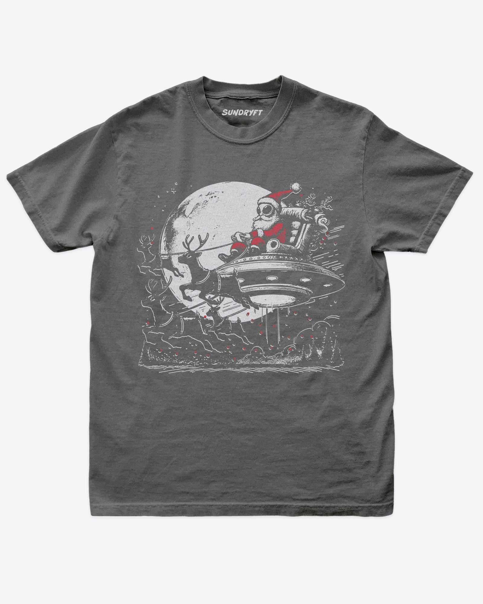 Alien Santa shirt pepper unisex funny Christmas tee with sleigh and reindeer