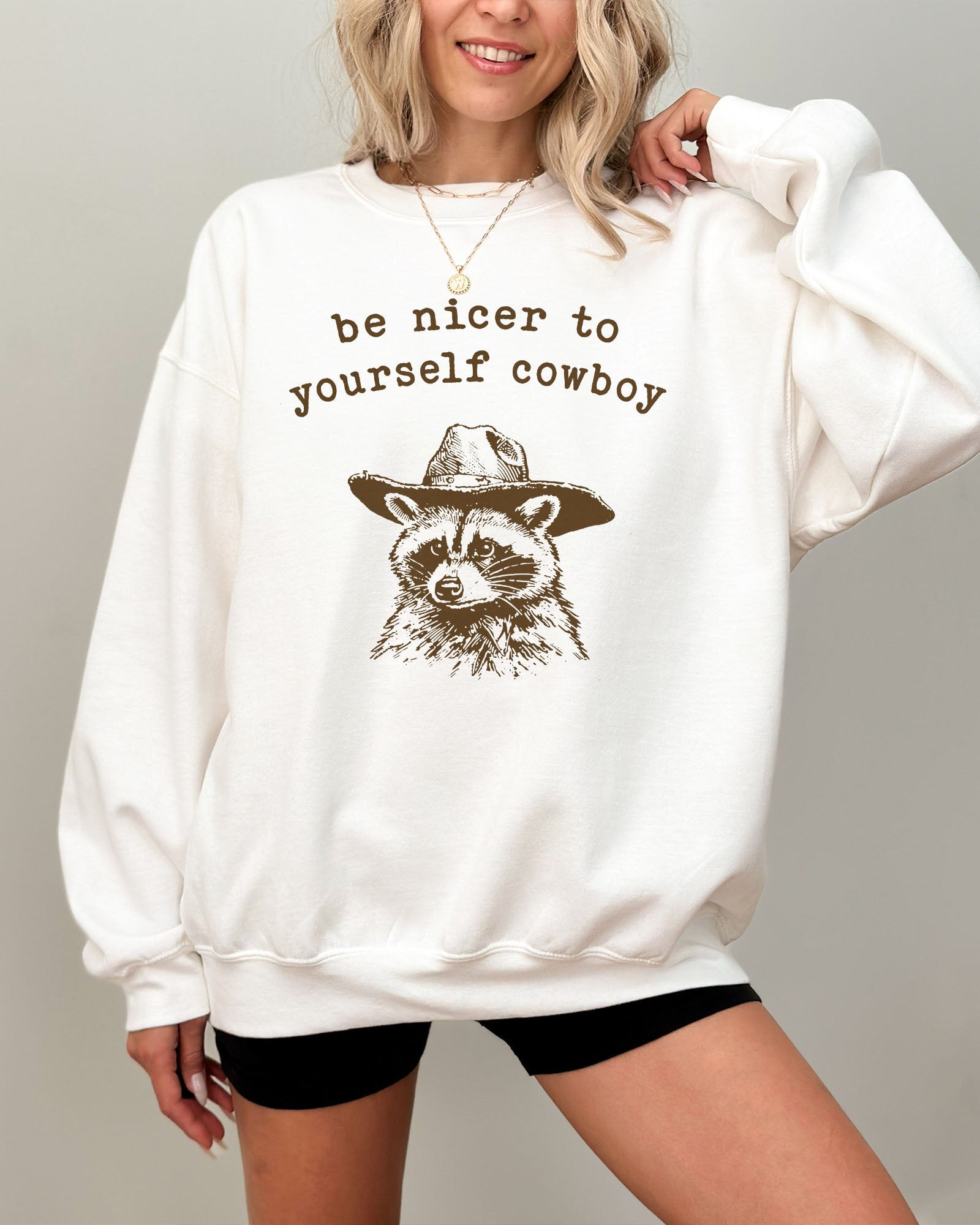 Be Nicer To Yourself Cowboy Sweatshirt - White