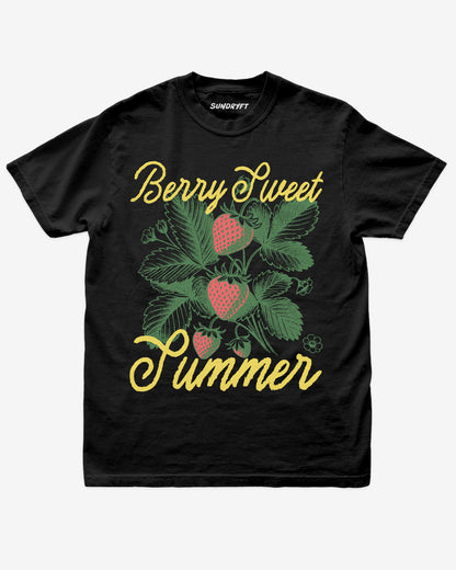 Berry Sweet Summer shirt in black with retro graphic of strawberry plant