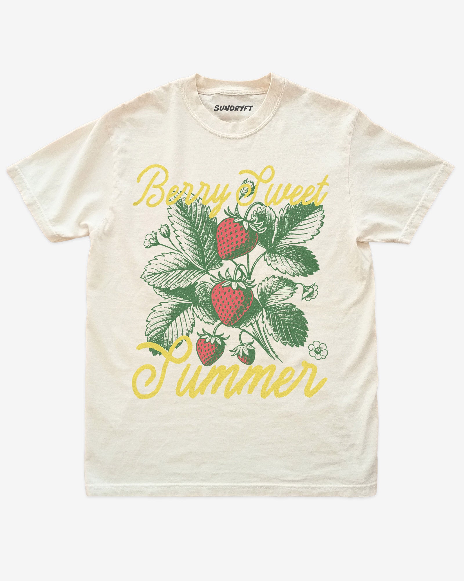 Berry Sweet Summer shirt in ivory with retro graphic of strawberry plant