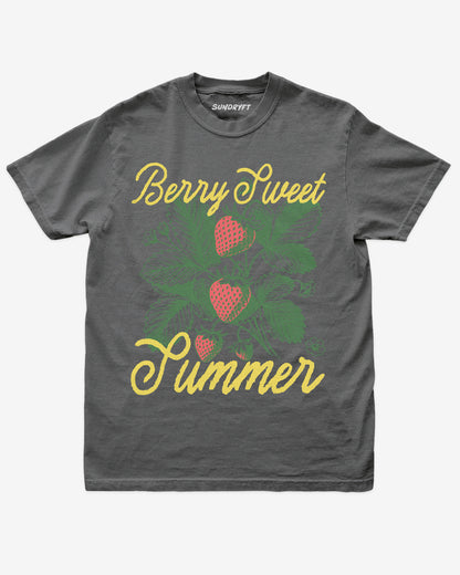 Berry Sweet Summer shirt in pepper with retro graphic of strawberry plant