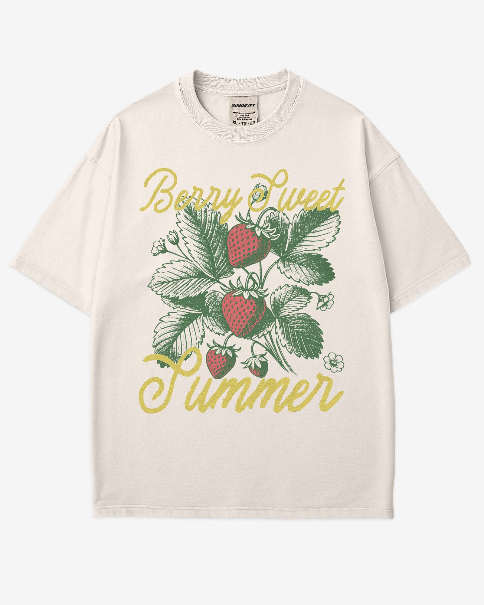 Berry Sweet Summer Shirt in ivory color with vintage faded strawberry graphic on soft retro cotton tee