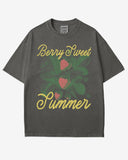 Berry Sweet Summer Shirt in pepper color with vintage faded strawberry graphic on soft retro cotton tee