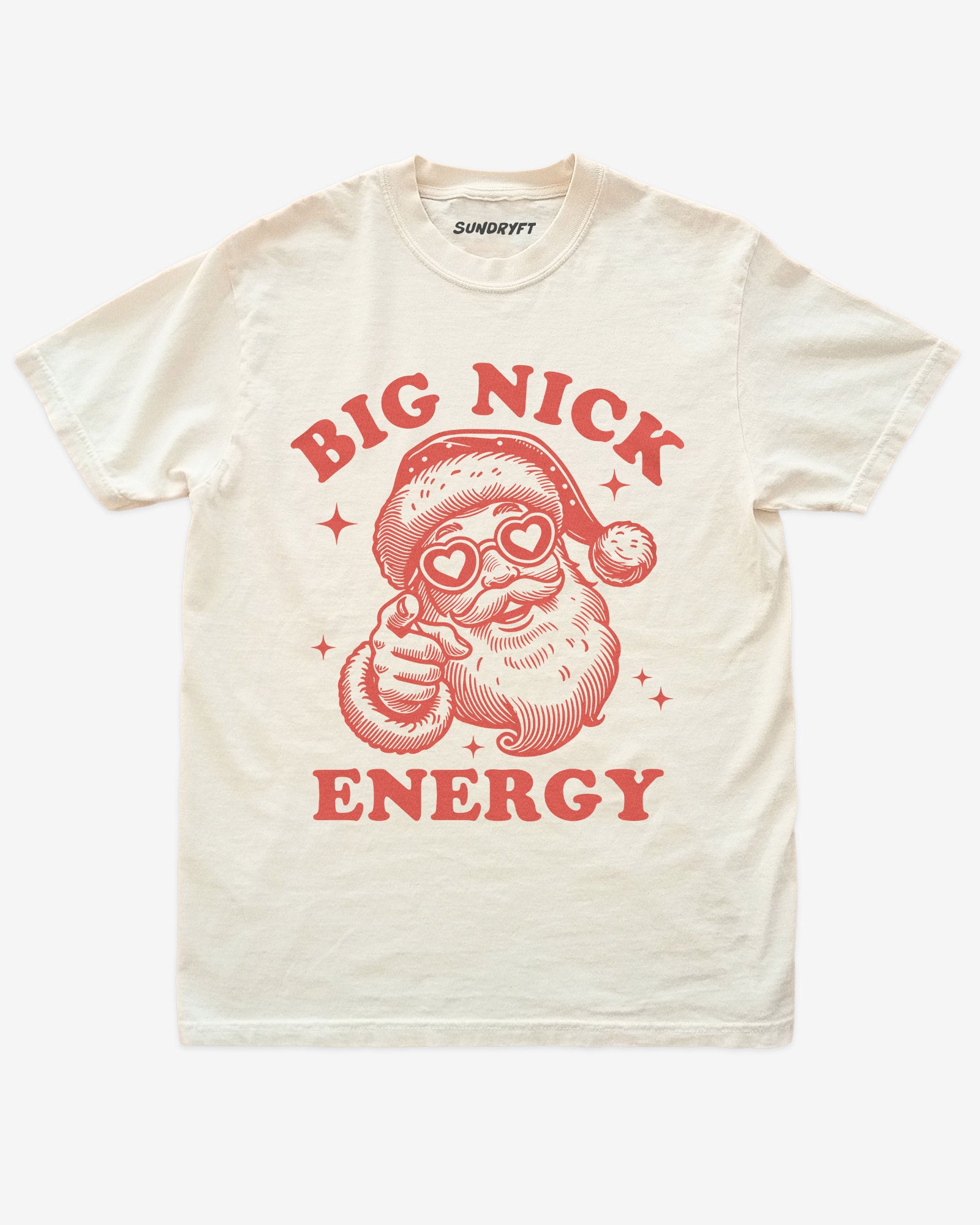 Big Nick Energy shirt in ivory with funny Santa graphic
